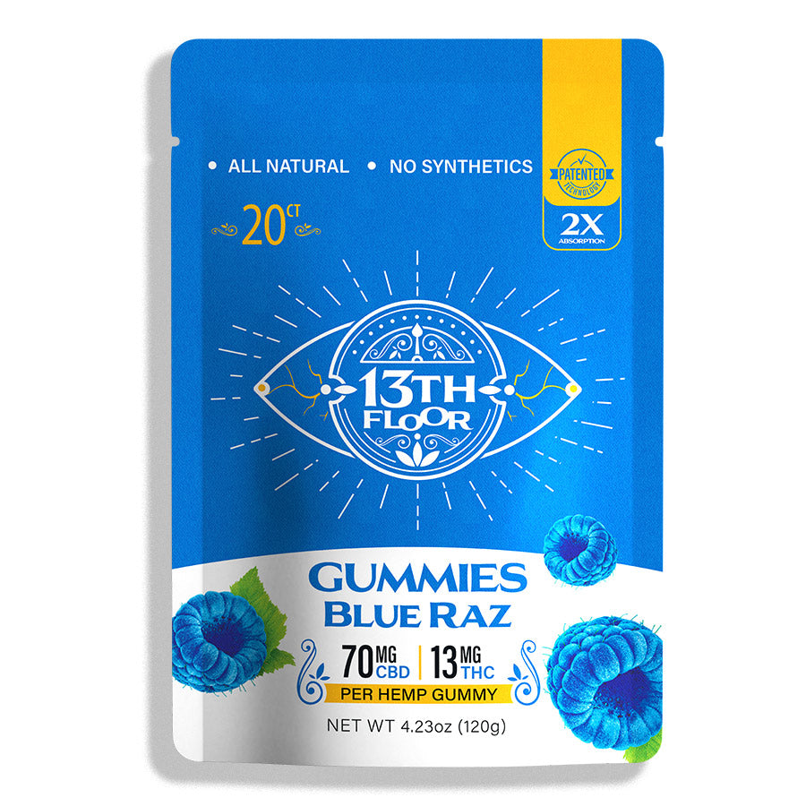 13th Floor Blue Raz Flavored THC Gummies 20ct Packet