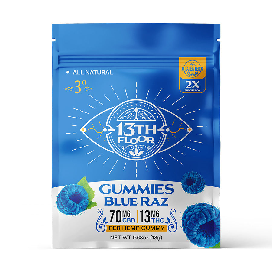 13th Floor Blue Raz Flavored THC Gummies 3ct Packet