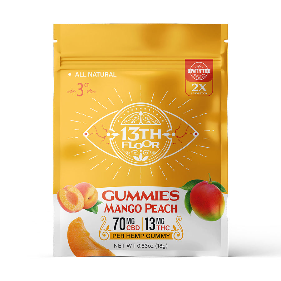 13th Floor Mango Peach Flavored THC Gummies 3ct Packet